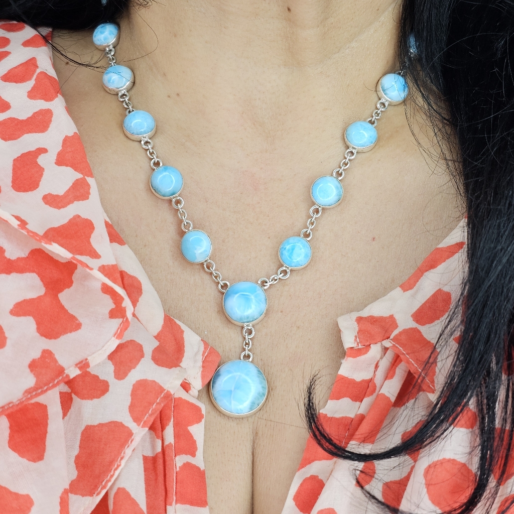 Larimar Gemstone 925 Ss Statement Necklace 18